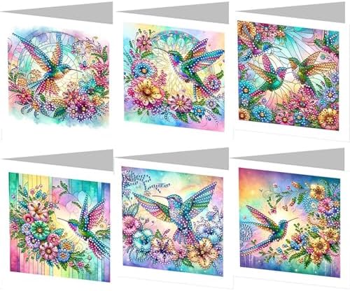 jinglinhh 6pcs Diamond Art Painting Hummingbird Hibiscus Flowers Greeting Cards with Envelopes, DIY Card Making Kits for Adults, Diamond Art Postcards Holiday Cards Craft Gifts by Unknown