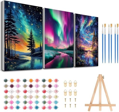 3 Pack Framed Paint by Numbers for Adult with Wooden Easel (8x12 inch) by MeothanDiamondPainting