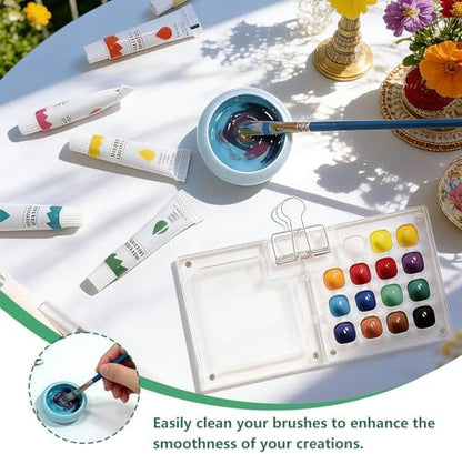 Portable Mini Watercolor Paint Set - All-in-One Travel Kit with Paints, Brushes, Palette, Bag, and Water Container - Perfect for Artists and Beginners-15 Grids - Image 4