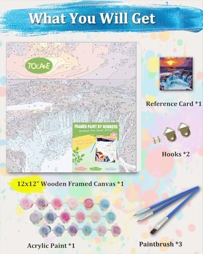 TOCARE Framed Paint by Numbers Kit for Adults Beginners, 12x12inch Niagara Falls Paint by Number with Frame,Easy Nature Waterfalls Paint by Numbers Framed Canvas (Without Easel) - Image 3