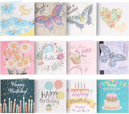12Pcs DIY Diamond Art Greeting Cards Kit with Envelopes&Tools - Create Your Own Sparkling Birthday, Thank You, Holiday Cards for Adults & Beginners(Happy Birthday) by Unknown