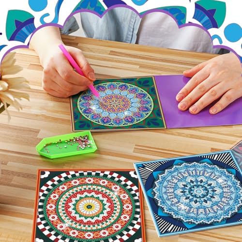 Saillong 12 Pack Mandala Diamond Painting Greeting Card Kits DIY Diamond Art Cards with Envelopes Flower 5D Rhinestones Painting Kits for Adults DIY Crafts Family Friend Birthday Gifts - Image 2