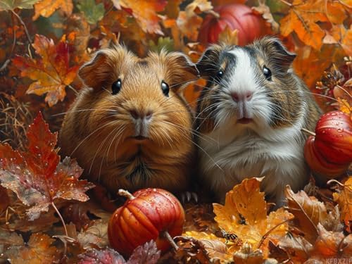 KFBXZIP Stamped Cross Stitch Kits, Guinea Pigs in Autumn Leaves, Needlepoint Counted Cross Kits for Beginners, Embroidery Kits Arts Home Decor 11CT No Frame, 12x16 inch by KFBXZIP