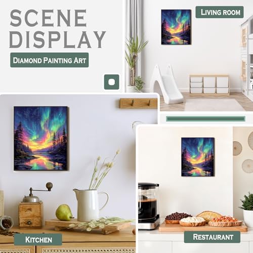sdfkmlcdl Starry Sky Aurora Diamond Art Kits for Adults, Fantasy Northern Lights Lake Landscape Full Drill Diamond Painting Kits for Adults Beginners, 9.8x11.8 Inch - Image 2