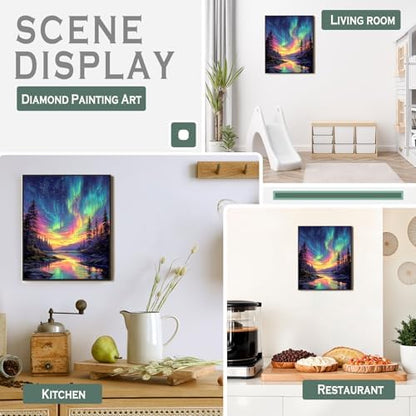 sdfkmlcdl Starry Sky Aurora Diamond Art Kits for Adults, Fantasy Northern Lights Lake Landscape Full Drill Diamond Painting Kits for Adults Beginners, 9.8x11.8 Inch - Image 2