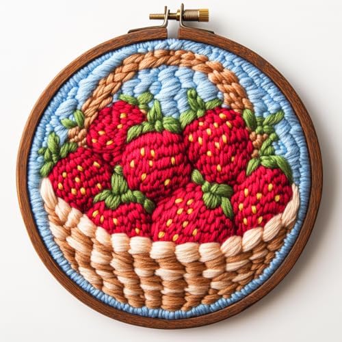 Punch Needle Kits for Beginners Red Strawberries in Basket 20x20cm-4 by Unknown