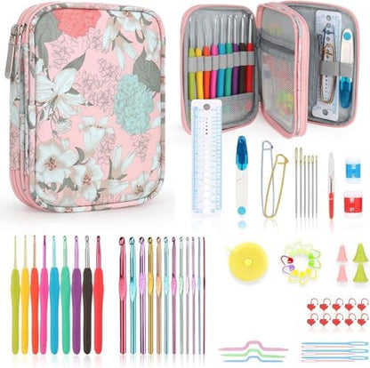 Katech Crochet Hooks Set with Case, 73-Piece Crochet Hooks Kit Knitting Accessories Ergonomic Aluminum Alloy Crochet Hook Colorful Crochet Needles for Making Socks, Gloves, Bag, Hat, Sweaters by Katech