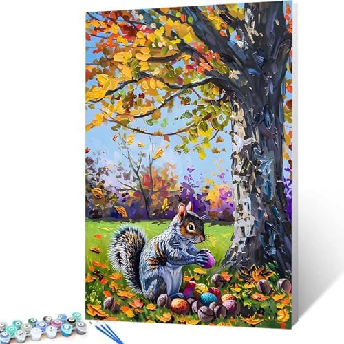 Paint by Numbers Kit for Adults Beginner, Animal Paint by Numbers Squirrel, DIY Easy Acrylic Watercolor Oil Painting Kit with Brushes, Arts and Crafts for Adult for Home Wall Decor 12x16 in 8-40 - Image 4