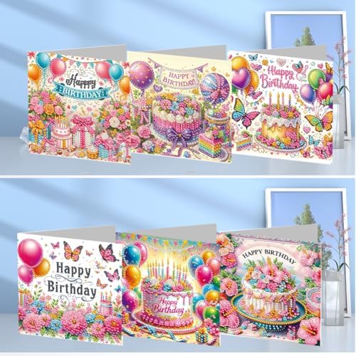 6PCS Diamond Art Painting Greeting Cards Kit, Birthday Themed DIY Card Making Set with Crystals and Envelopes, Creative Craft for Adults, Fun Party Activity and Personalized Gift - Image 7