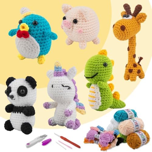 6Pcs Crochet Knitting Kit for Beginners, Crochet Animal Kits for Adults by KIECIK