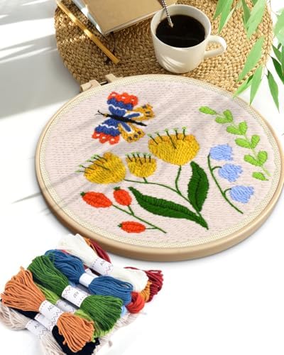 TINDTOP Punch Needle Kits, DIY Punch Embroidery Kits for Adults Beginner, Tool with Punch Needle Fabric, Hoops, Yarns and Sewing Needles (Set F) - Image 7
