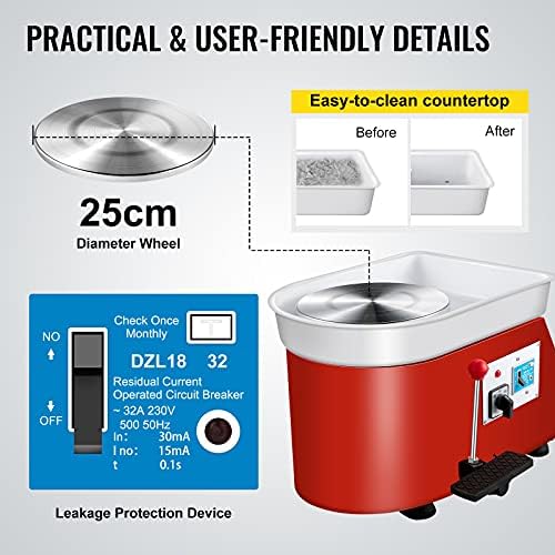 VEVOR Pottery Wheel 25cm Pottery Forming Machine 350W Electric Pottery Wheel with Adjustable Feet Lever Pedal DIY Clay Tool with Tray for Ceramic Work Clay Art DIY Clay - Image 4