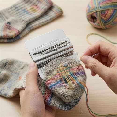 2PCS Darning Patch Maker, Darning Loom Kits, Knit Patch Crochet Kit Portable 2.0 Kit Weaving Knitting Kit for Beginners (14Hooks) Tool Set for Beginners - Image 6