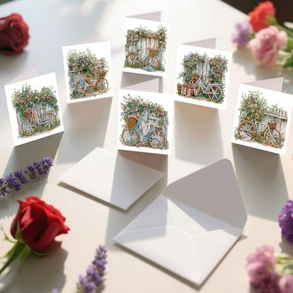12 Pack Diamond Painting Greeting Cards Kit with Envelopes, 5D DIY Vintage Bicycle Flower Diamond Art Cards, Birthday Thank You Get Well Cards for Women Adults Beginners - Image 3