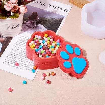 1Pcs Paw Print Silicone Molds Dog Cat Paw Shape Box Epoxy Mold DIY Casting Resin Storage Box Molds with Lid Dog Footprint Container Silicone Mold for DIY Makeup Jewelry Bead Trinket Storage - Image 3