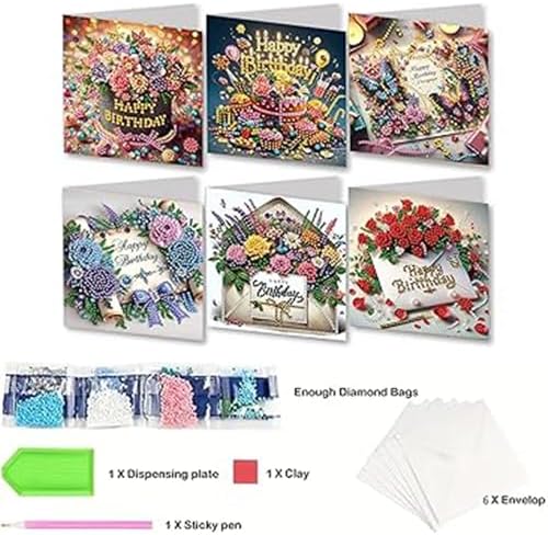 Huacan Diamond Art Painting Greeting Card Kit 6 Pcs, Diamond Art Diamond Flowers Words Greeting Cards Special Shaped Drill Arts Craft for Christmas Birthday Thanksgiving Day Holiday 30 x 15 CM - Image 5