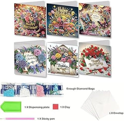 Huacan Diamond Art Painting Greeting Card Kit 6 Pcs, Diamond Art Diamond Flowers Words Greeting Cards Special Shaped Drill Arts Craft for Christmas Birthday Thanksgiving Day Holiday 30 x 15 CM - Image 5