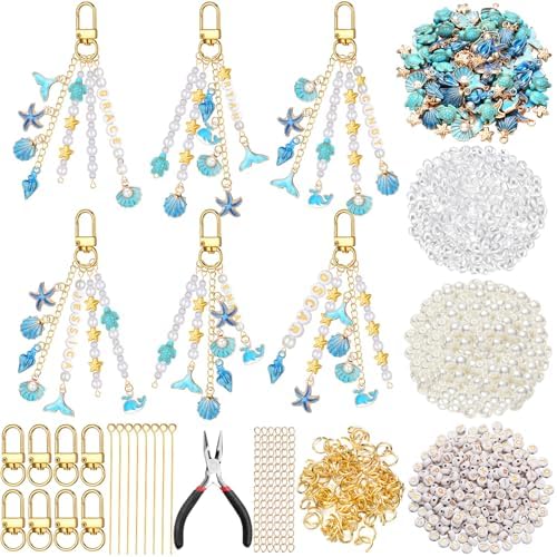 Cunno 776 Pcs Seashell Charms, Bag Keychain Jewelry Making Kit, Blue Gold by Cunno