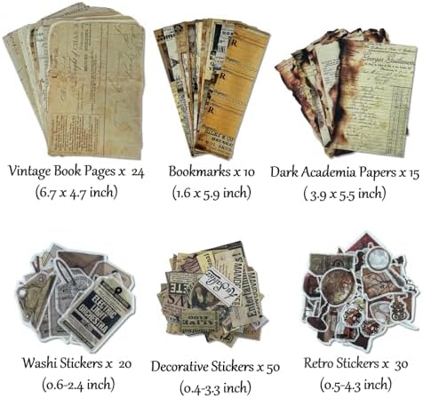 Vintage Aesthetic Scrapbook Supplies Kit with Scrapbook Paper, Stickers, Bookmarks for Scrapbooking, DIY Albums, Junk Journals, Bullet Journals, Dark Academia Aesthetic Decor (Dark3 149 Pcs) - Image 2