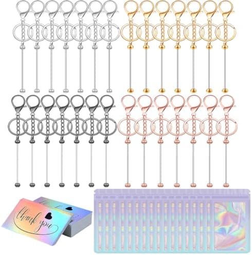 42/84/126 Pcs Beadable Keychain Bars Bulk Blank DIY Beaded Keychain Making Supplies with Bag Thank You Card by Unknown