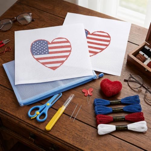 17Pcs American Heart 18 Mesh Needlepoint Canvas Kit for Beginners Adults - Image 6