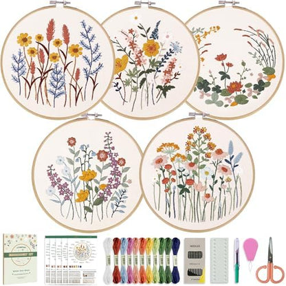 CYANFOUR 5 Pack Beginner Embroidery Kit for Adults with Video & Instruction by Cyanfour