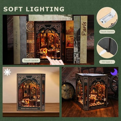NookMaster Classic Library Book Nook Kit | DIY Miniature Dollhouse with LED - Image 6