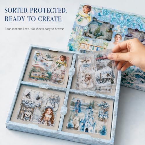 Winter Stickers for Journaling, 430 Pcs Transparent PET Set | 100 Precut Sheets in Gift Box | Snowy Landscapes, Winter Life & Animals | Scrapbooking, Junk Journals & Collage - Image 5