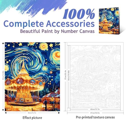Yunnuo Paint by Numbers Kit for Adults Beginner,Paint by Number Canvas Starry Night,Couples in Amusement Parks Painting by Numbers,Suitable for Home Decor & Gift 16” W x 20”L - Image 2