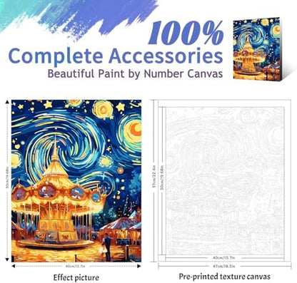Yunnuo Paint by Numbers Kit for Adults Beginner,Paint by Number Canvas Starry Night,Couples in Amusement Parks Painting by Numbers,Suitable for Home Decor & Gift 16” W x 20”L - Image 2