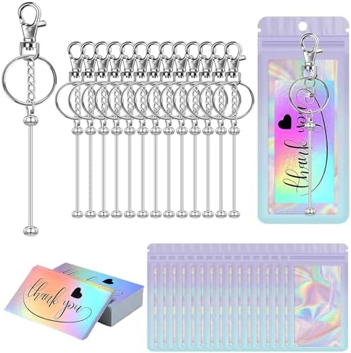 42/84/126 Pcs Beadable Keychain Bars Bulk Blank DIY Beaded Keychain Making Supplies with Bag Thank You Card by Unknown