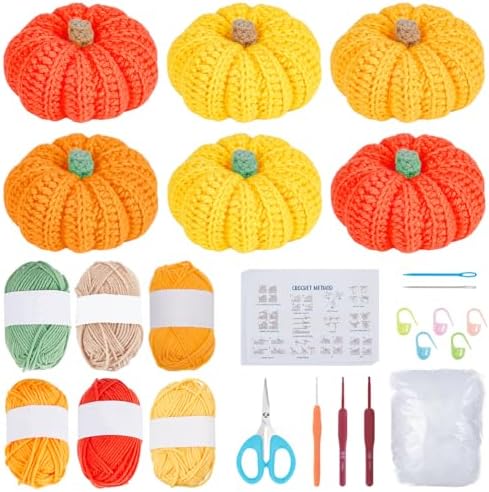 ACRNIGHEET 6PCS Pumpkin Crochet Starter Kit Halloween Crafts Gifts for Adults DIY Crochet Kit for Adults Beginners Knitting Supplies for Beginners with Step-by-Step Instruction and Video Tutorials by ACRNIGHEET