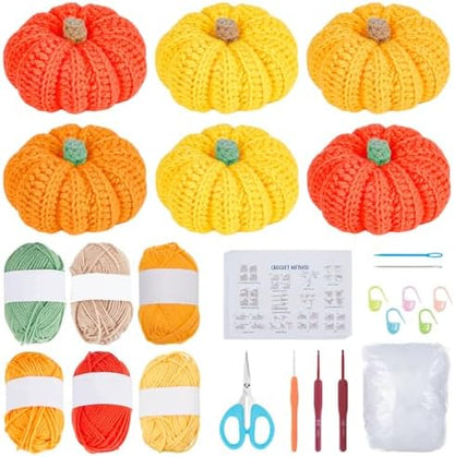 ACRNIGHEET 6PCS Pumpkin Crochet Starter Kit Halloween Crafts Gifts for Adults DIY Crochet Kit for Adults Beginners Knitting Supplies for Beginners with Step-by-Step Instruction and Video Tutorials by ACRNIGHEET