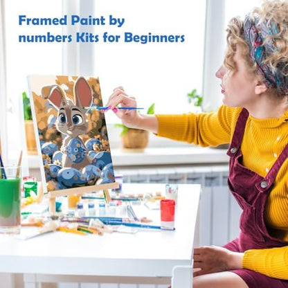MOGTAA Easter Bunny Paint by Numbers Kit for Adults Beginners with Frame, Easter Eggs Adult Paint by Number Kits on Canvas with Easel, Easy DIY Oil Painting Kits for Home Decor, 8x12in - Image 4