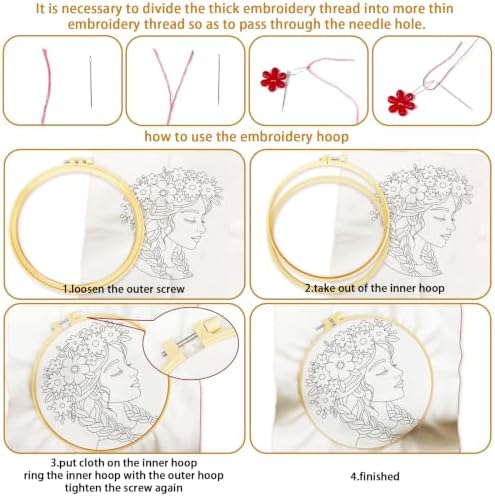 BEUNITONE 4 Set Embroidery Kits for Beginners Adult with Pre-Print Pattern - Image 3
