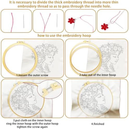 BEUNITONE 4 Set Embroidery Kits for Beginners Adult with Pre-Print Pattern - Image 3