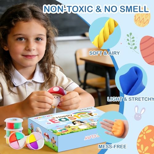 Easter Air Dry Clay for Kids,12 Boxes Modeling Magic Clay Kit with Sculpting Tools Tutorials, Safe & Non-Sticky DIY Craft Kit for Easter Basket Stuffers Gifts - Image 5