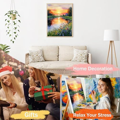 Yunruily Paint by Numbers Kits for Adults - Landscape Paint by Numbers for Adults Canvas,Sunset Paint by Number Adult for Gifts Home Wall Decor 16x20inch - Image 6