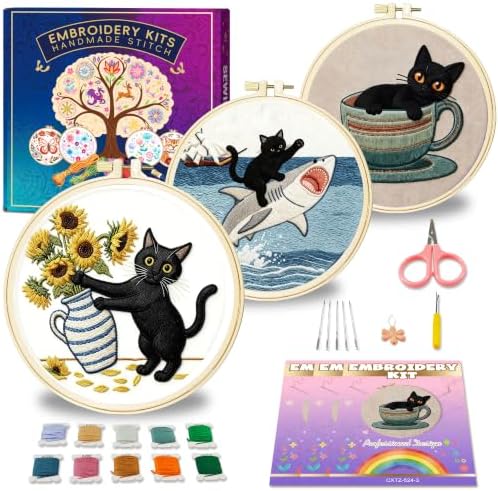 Huacan Embroidery Kit for Adults Beginners with 3 Hoops & Gift Box by Home