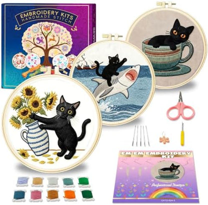 Huacan Embroidery Kit for Adults Beginners with 3 Hoops & Gift Box by Home