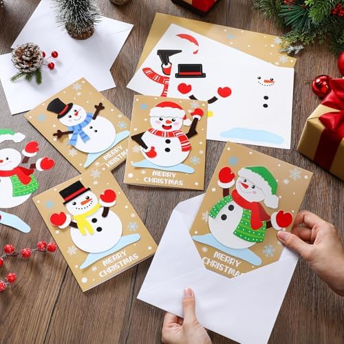 Dispowreath 24 Pcs DIY Christmas Card Making Kits with Envelopes DIY Christmas Craft Make Your Own Snowman Greeting Card Making Supplies for Holiday Xmas Party Decoration Favor - Image 4