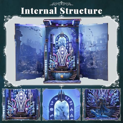 MiniCity Book Nook Kit, DIY Underwater Mythic Ruin Miniature with Led Light, Craft Model with Free Stand, 80+Pcs Easy Assembly for Adults Teens, Fantasy Bookshelf Decor & Gift (Throne of Aqua) - Image 4