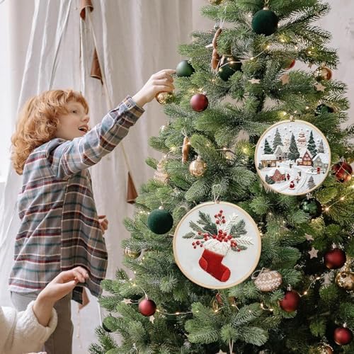 RUIQLXHANG Christmas Embroidery Kit, Christmas Gnomes Embroidery Kits for Beginners with Pattern, Cotton Threads, Needles, Instruction, 20cm Hoop, Gift for Mom, Grandma (Holly Bauble) - Image 7