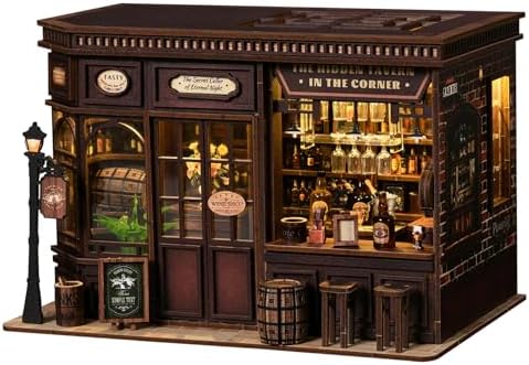 Corner Tavern Book Nook Kits for Adults - DIY Miniature Doll House Kit with LED Lights, 3D Wooden Puzzles, Teens & Beginners, Unique Gift for Book Nooks Lovers, Bookshelf Decor by FLTRXCE