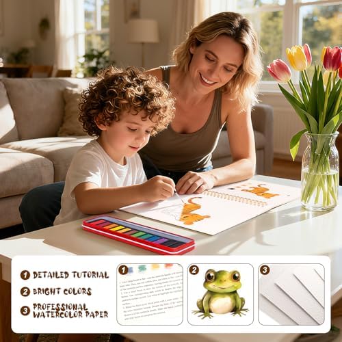 Watercolor Workbook for Adults, Beginner Friendly Watercolor Painting Kit Animals Water Coloring Book, Nature-Themed Practice Art Gift Water Color Paint Book with Palette and Brush - Image 5