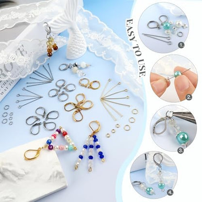 TOAOB 200pcs French Earring Hooks with Head Pins and Jump Rings - Image 3