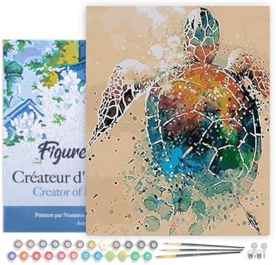 Figured'Art Paint by Numbers for Adults with Frame Turtle Design 16"x20" - Craft Art Painting DIY Kit Canvas Already Stretched on a Wooden Frame by FiguredArt