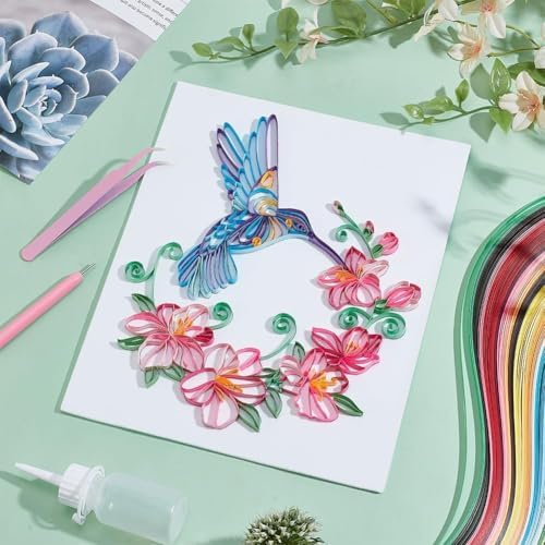 PH PandaHall Paper Quilling Kit Flower and Hummingbird Quilling Tool with 240 Paper Strip Supplier Quilling Template Board DIY Crafts Set DIY Kit for Adults Filigree Painting Kits Wall Art Decor - Image 5