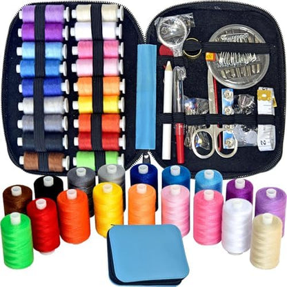 Sewing Kit with Case Portable Sewing Supplies for Home Traveler, Adults, Beginner, Emergency, Contains 18 Sewing Thread, Scissors, Needles, Measure etc,Medium Electric Blue by LE+PAON