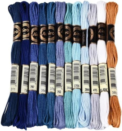 12 Skeins 105 Yards Blue Embroidery Thread Set for DIY Crafts by CABODYALS